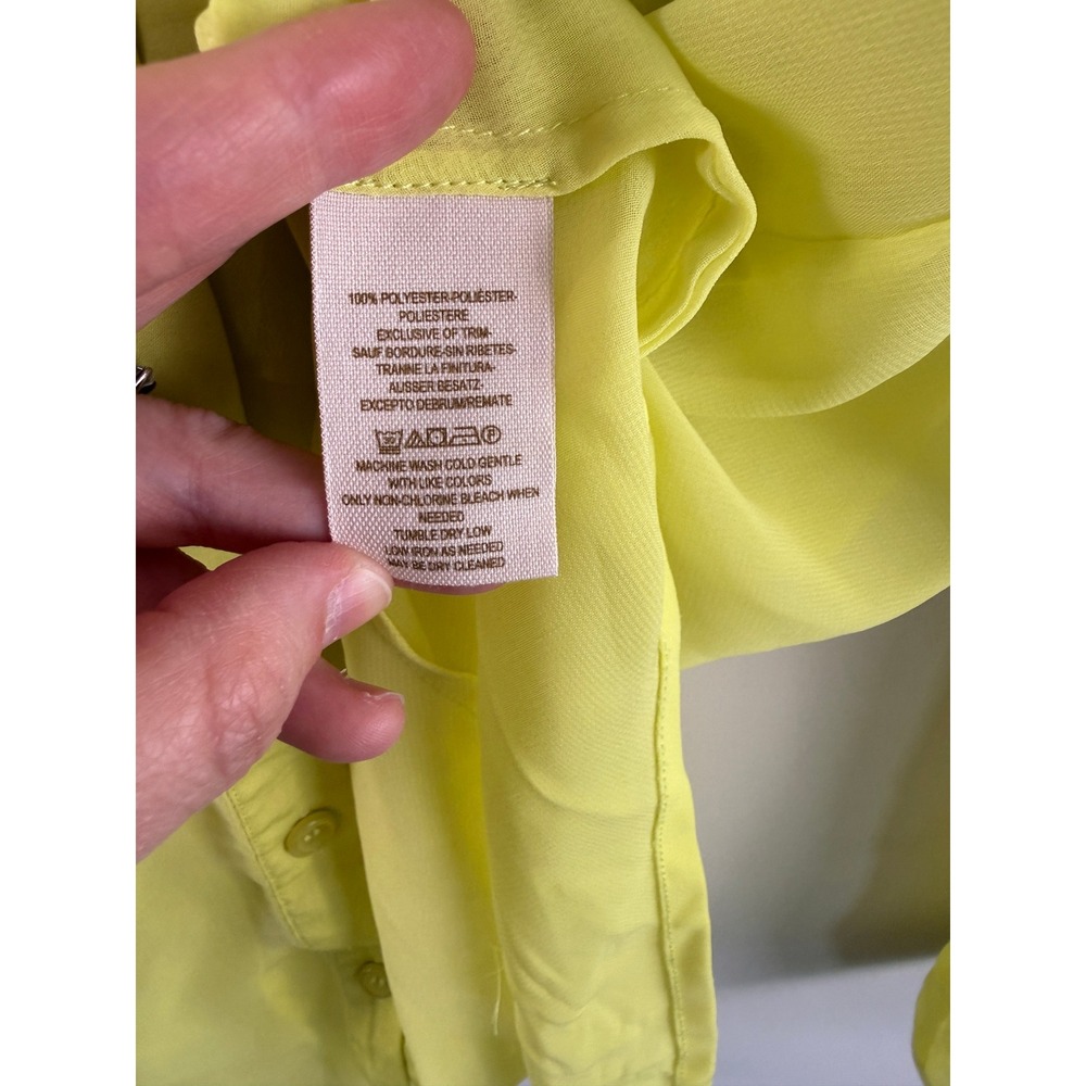 Free People "Best of Both Worlds" Blouse Yellow M Sheer High Low Asymmetrical - Picture 3 of 6